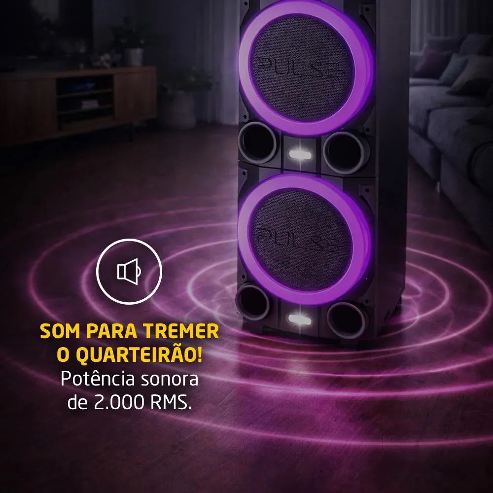 Caixa de Som Torre Pulse Bluetooth 2000W Bivolt Double 10 SP518 LED, , large image number 1