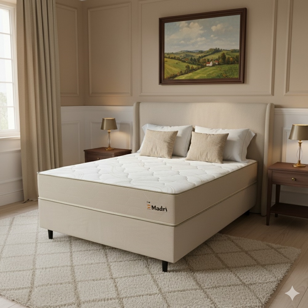 Conjunto Box Queen Molas Ensacadas Tit&acirc;nio Madri Bege 158x198x66 cm, , large image number 1