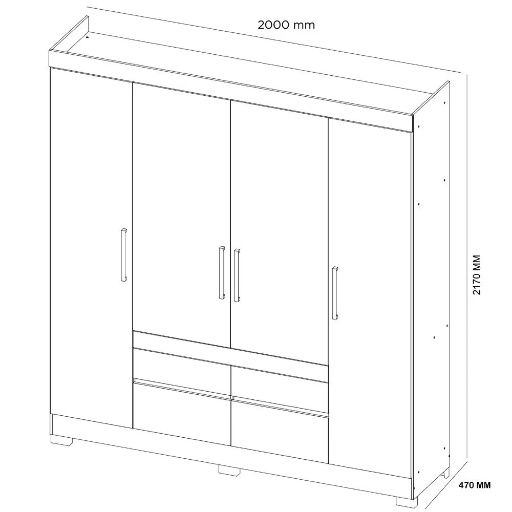 Guarda-Roupa Casal 4 Portas 4 Gavetas com Espelho Amendola/Off White Demóbile Bilbão, , large image number 3