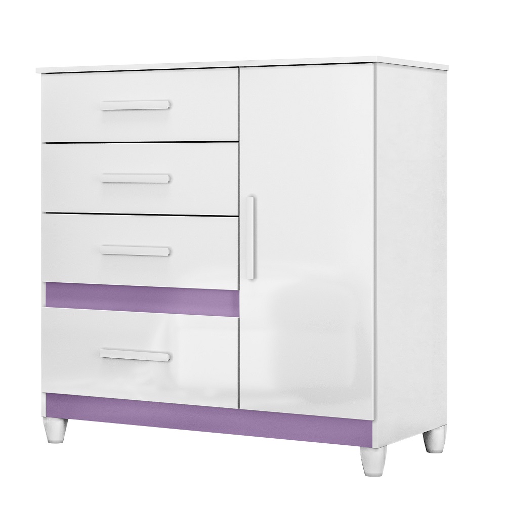 C&ocirc;moda Moval V&ecirc;nus 1 Portas 1 Prateleira e 4 Gavetas Branco/Rosa/Azul/Lilas, , large image number 2
