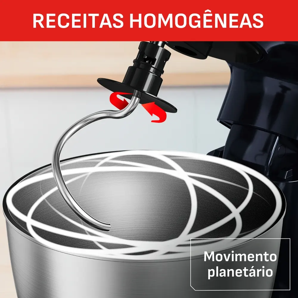Batedeira Planet&aacute;ria Arno Preta Bake Easy KM10 Tigela em Inox 500W 220V, , large image number 6