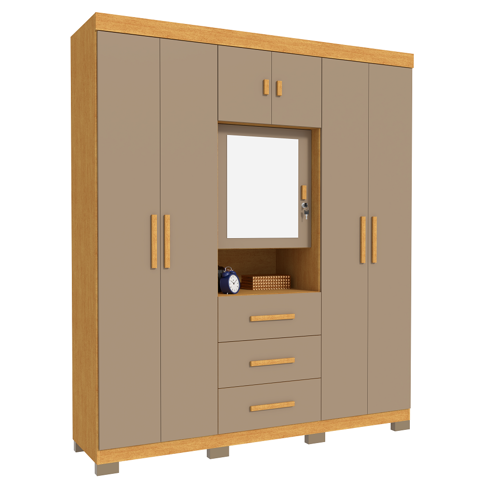 Guarda-Roupa Casal 7 Portas 3 Gavetas Freij&oacute;/Caf&eacute; Avelan Cat&acirc;nia Luxo