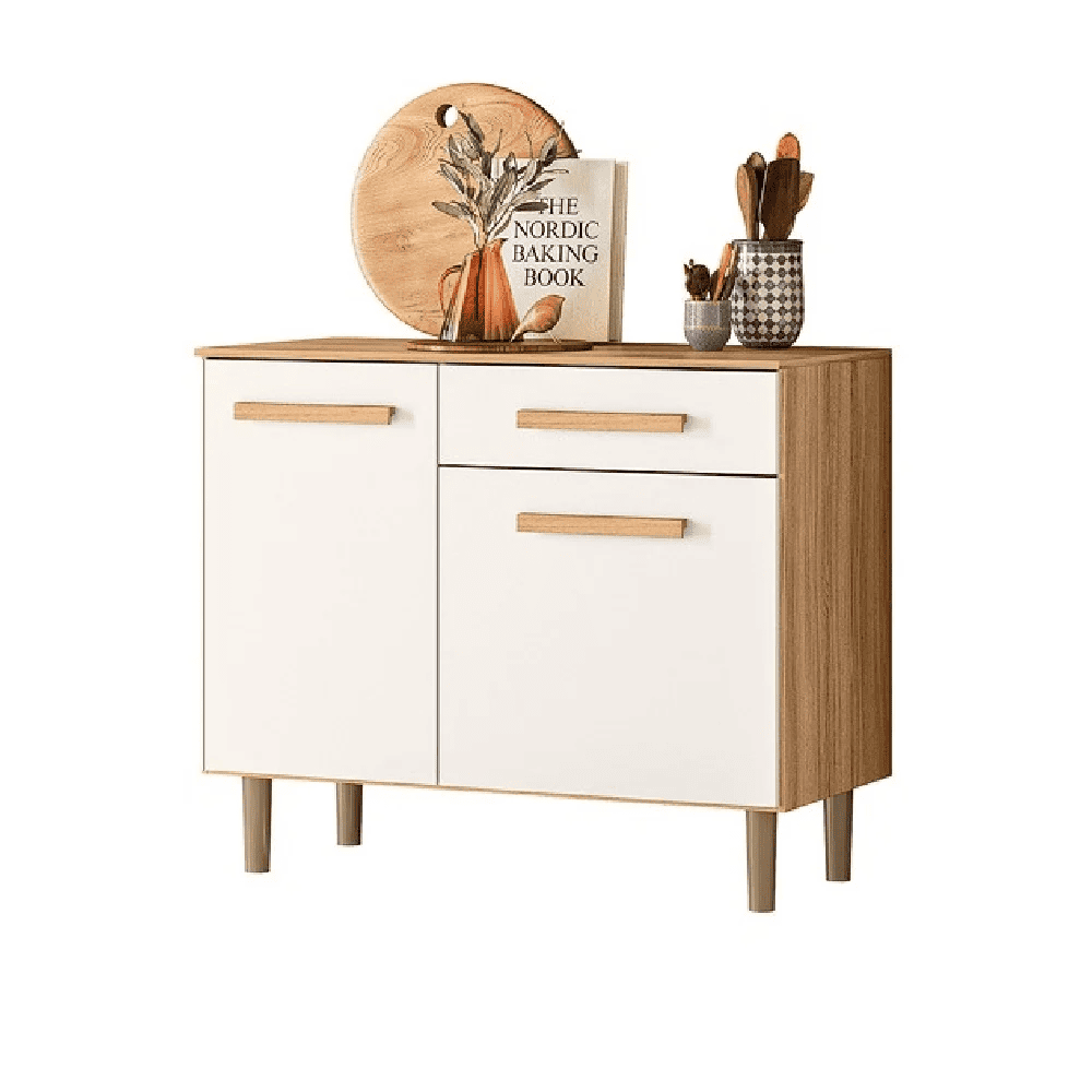 Balc&atilde;o de Cozinha com Tampo 2 Portas 1 Gavetas e 1 Prateleira Freij&oacute;/Off White Nicioli Lemon