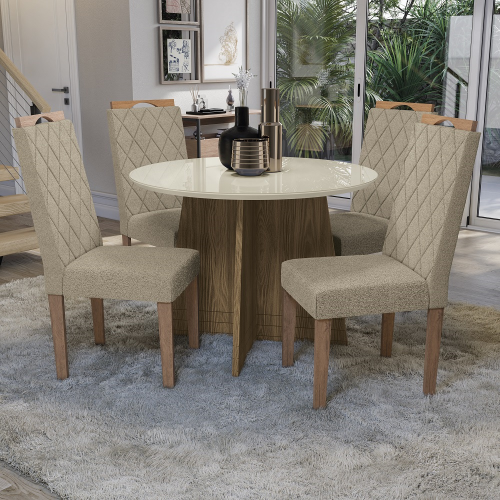 Conjunto de Mesa de Sala de Jantar 4 Cadeiras Redonda 105x105 Kappesberg BA25N 1486EA