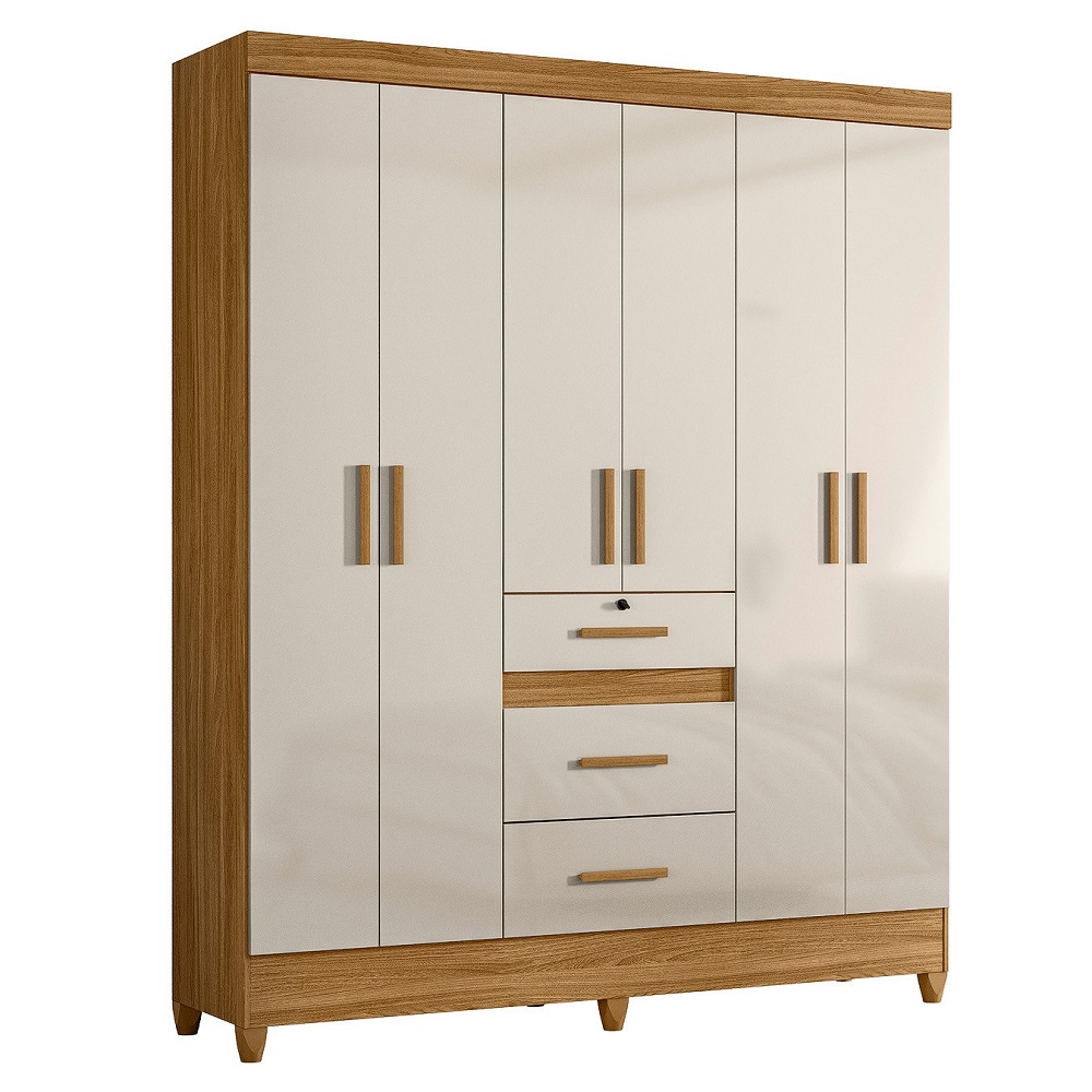 Guarda-Roupa Casal 6 Portas 3 Gavetas Freijó/Off White Moval Itatiba