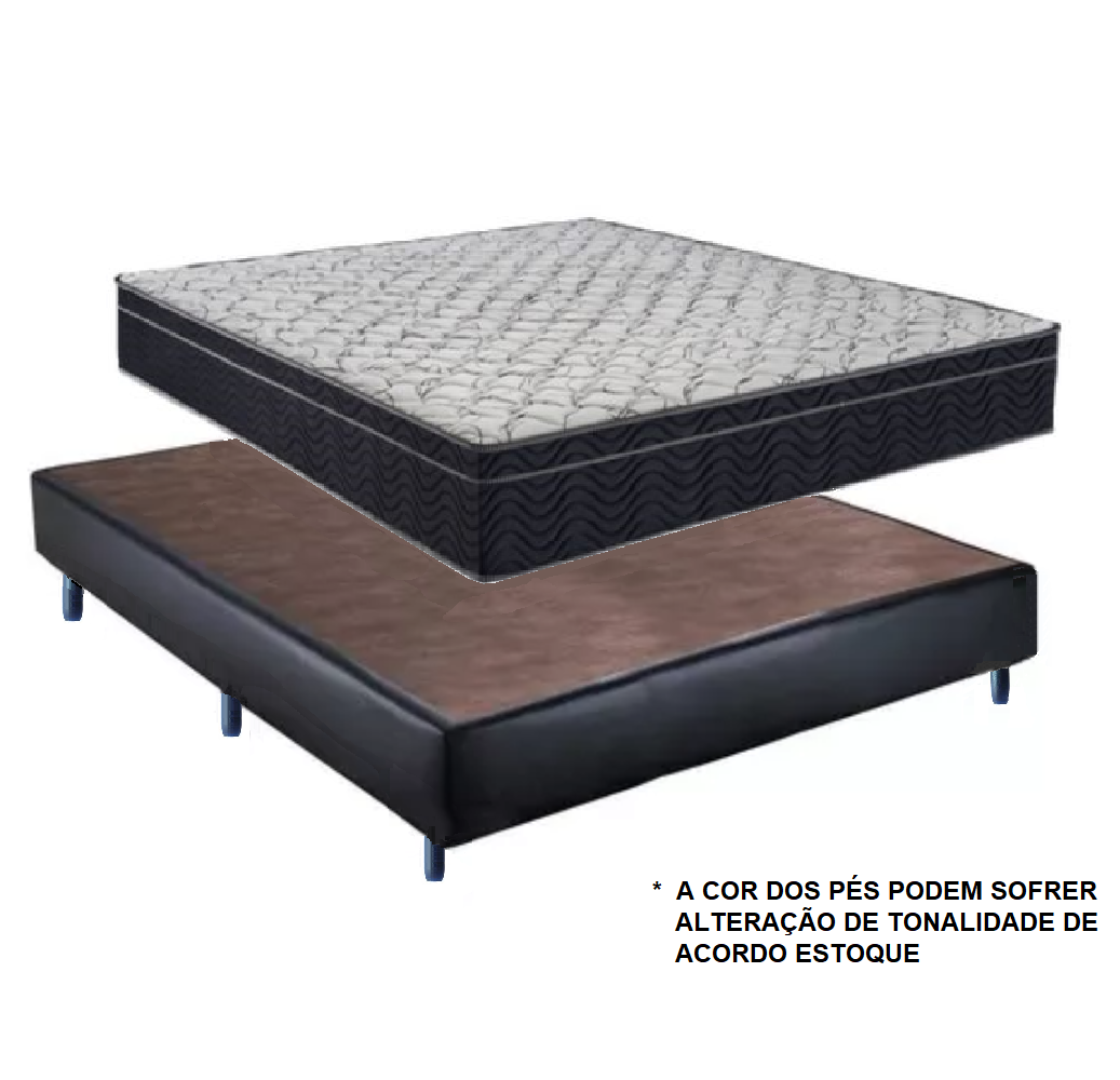 Cama Box Casal Base Corino Preta e Colchao de Molas Airtech Springpoket 138x188x72 cm Ortobom, , large image number 1