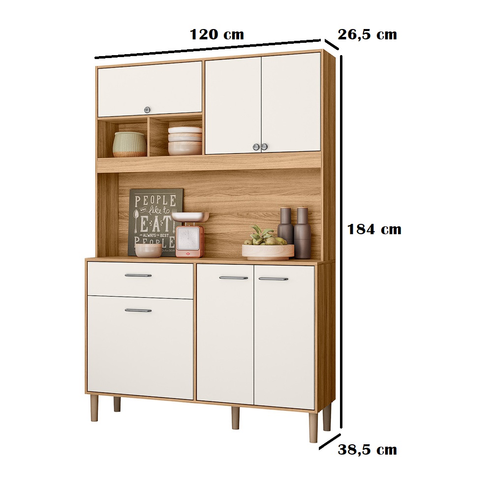 Kit de Cozinha 120 cm 6 Portas 1 Gaveta Freijó/Off White Nicioli Erva Doce, , large image number 3