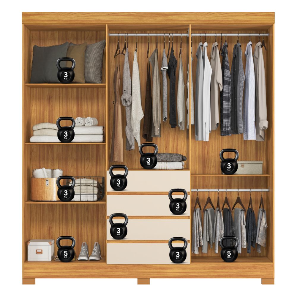 Guarda-Roupa Casal 6 Portas 4 Gavetas Cinamo/Off White com Espelho Opera Demóbile, , large image number 4