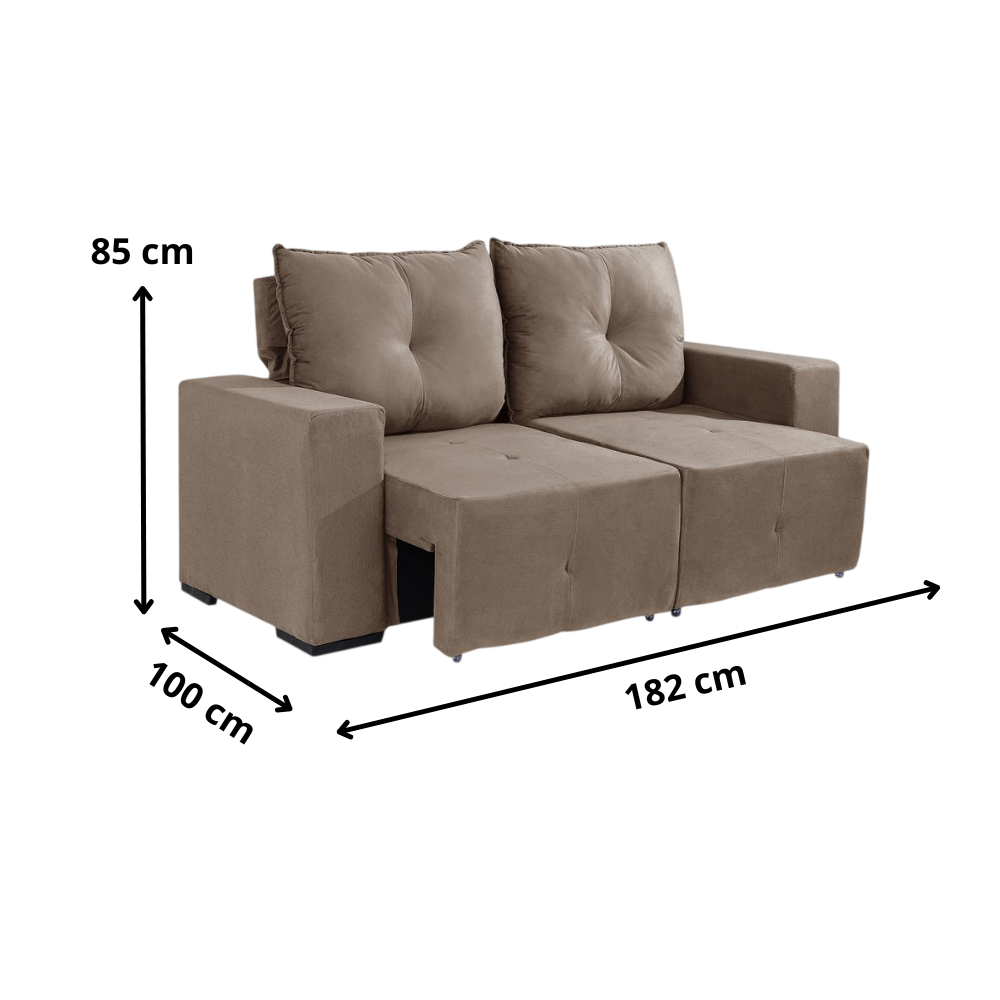 Sof&aacute; Retr&aacute;til e Reclin&aacute;vel 3 Lugares 182 cm Veludo Suede Bege JW Su&iacute;&ccedil;a, , large image number 2