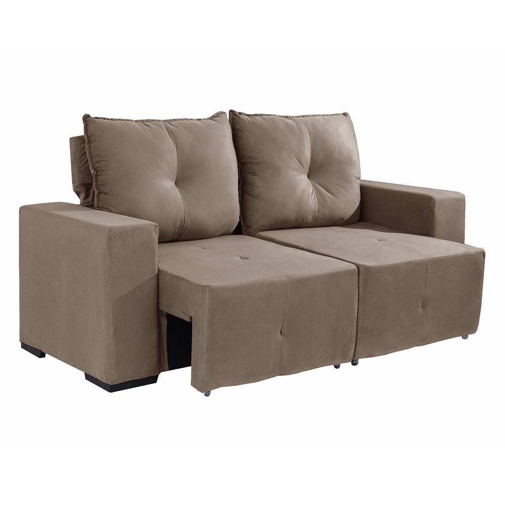 Sofá Retrátil e Reclinável 3 Lugares 182 cm Veludo Suede Bege JW Suíça
