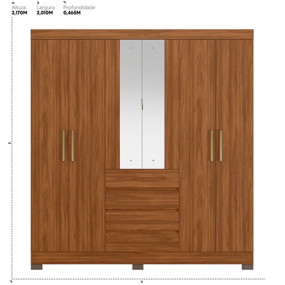 Guarda-Roupa Casal 6 Portas 4 Gavetas Nogueira com Espelho Opera Demóbile, , large image number 6