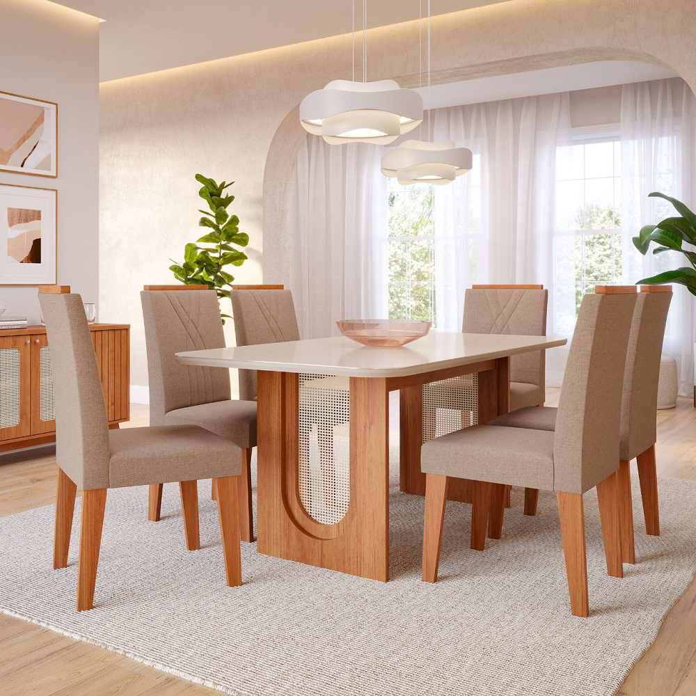 Conjunto de Mesa Sala Jantar Retangular 180x80 6 Cadeiras Nicole Cinamomo/Chumbo Cimol Valentina, , large image number 1