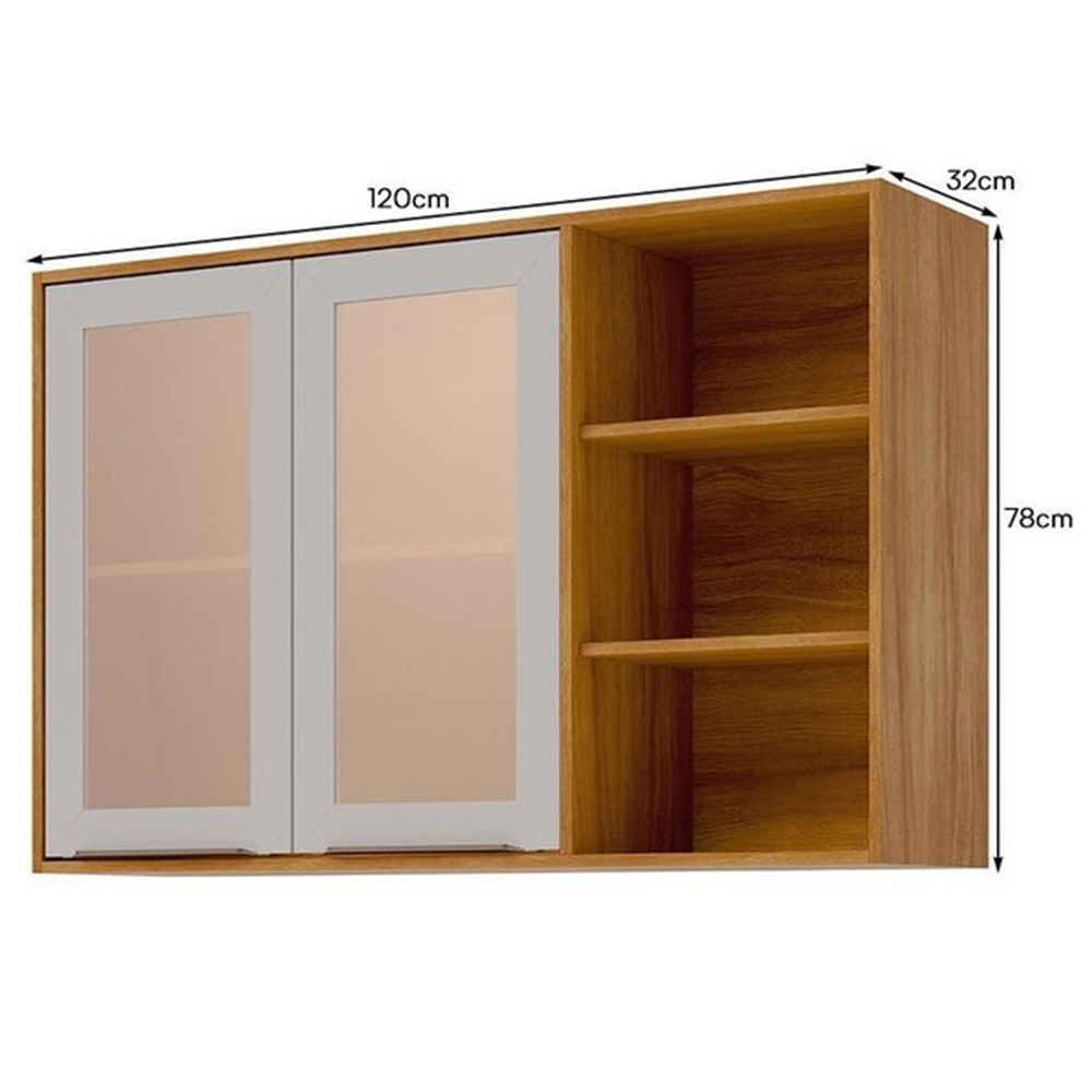 Armário de Cozinha Madeira com 2 Portas 120cm Cinamomo/Platina MGM Móveis Brilhante - 100% MDF, , large image number 2