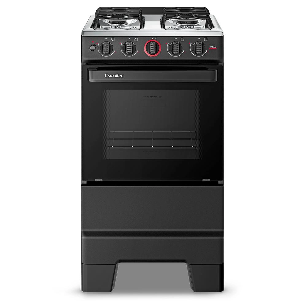 Fogão 4 bocas Esmaltec Mesa de Inox Acendimento Automático Preto Ideal Super F4IAP 4121