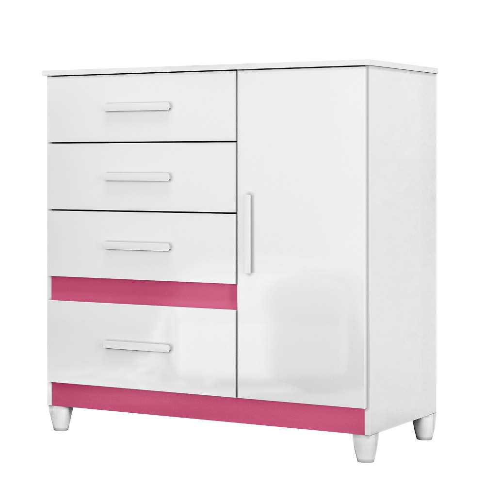 C&ocirc;moda Moval V&ecirc;nus 1 Portas 1 Prateleira e 4 Gavetas Branco/Rosa/Azul/Lilas, , large image number 3