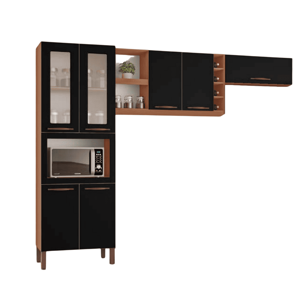 Cozinha Completa 7 Portas 4 Prateleiras Freij&oacute; / Preto Tuboarte Larissa 100% MDF, , large image number 0