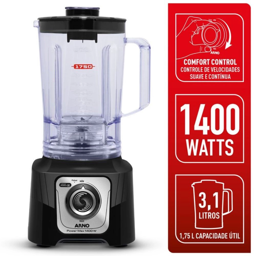 Liquidificador Arno Power Max LN65 com Confort Control 1400W Preto 220V, , large image number 2