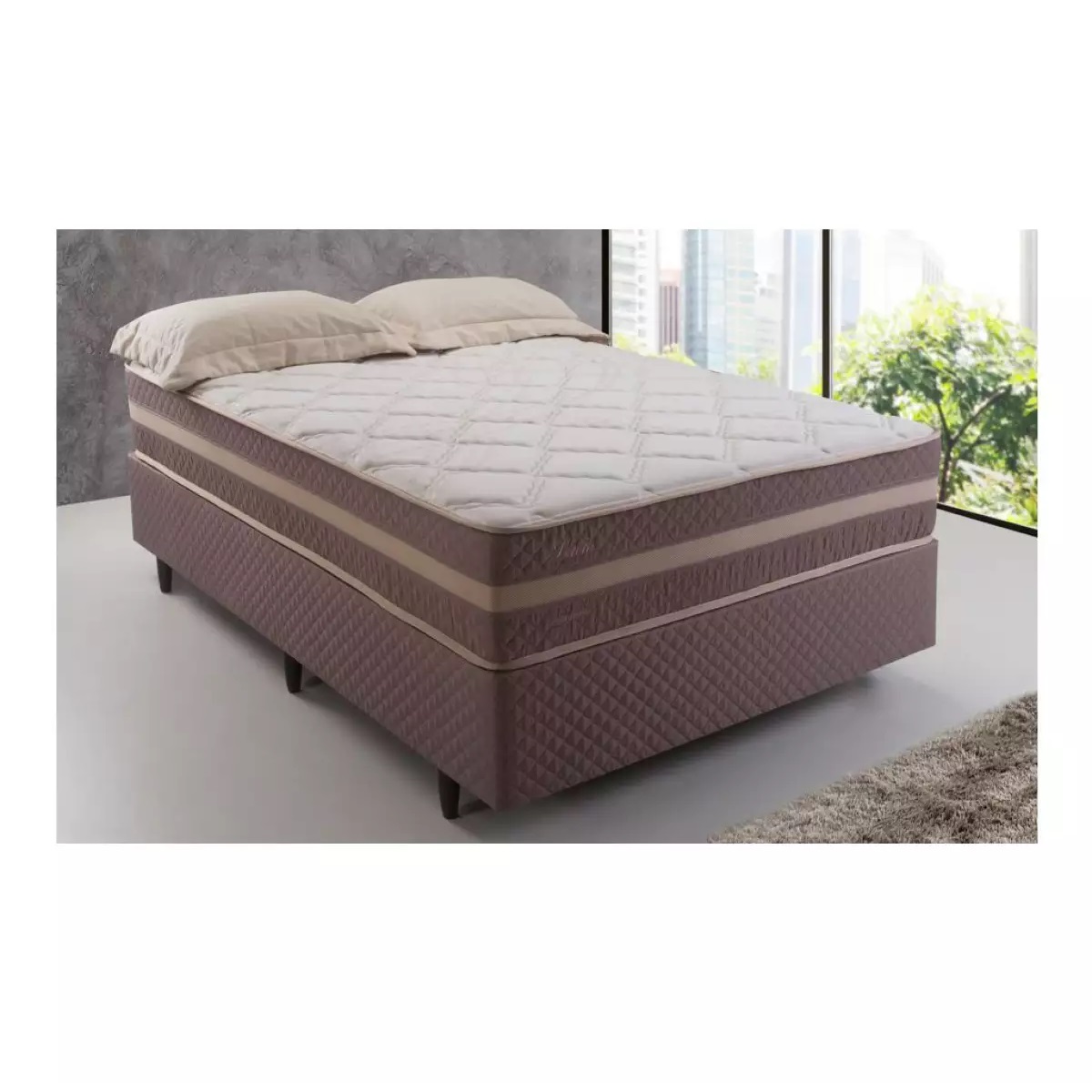 Cama Box Casal Colchão + Base Espuma D28 Molas Ensacadas Lacio 188x88x60 cm Herval, , large image number 0