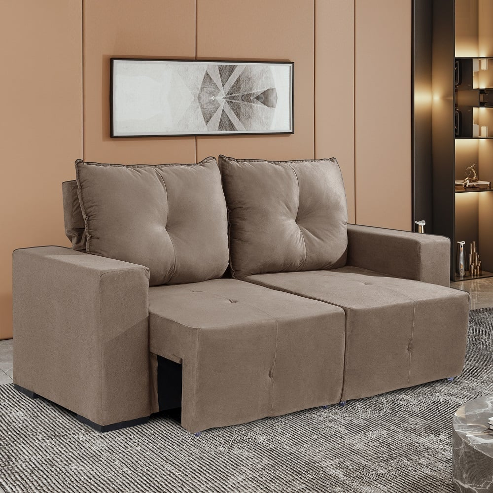 Sof&aacute; Retr&aacute;til e Reclin&aacute;vel 3 Lugares 182 cm Veludo Suede Bege JW Su&iacute;&ccedil;a, , large image number 1