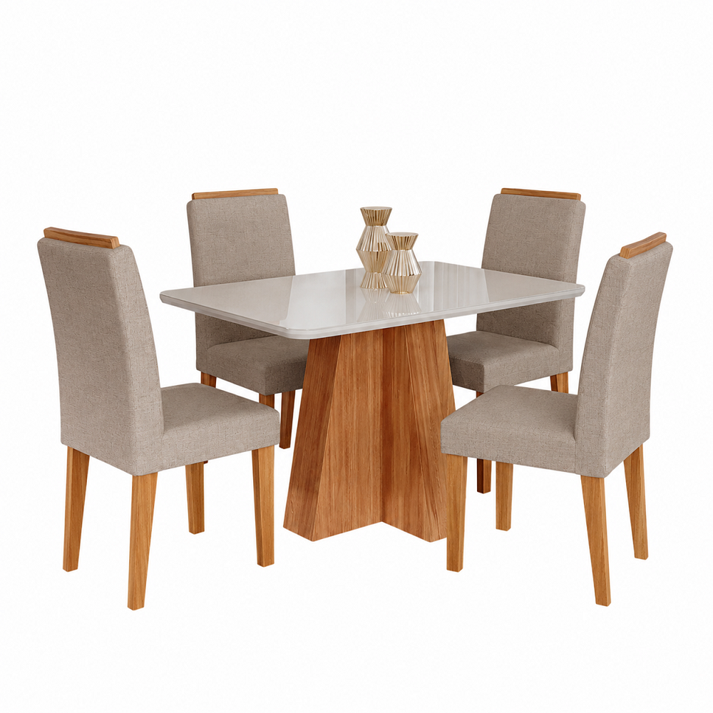 Conjunto Mesa de Jantar 4 Cadeiras Julia Cimol Patr&iacute;cia 130x80cm Cinamomo/Off White/Linho Bege