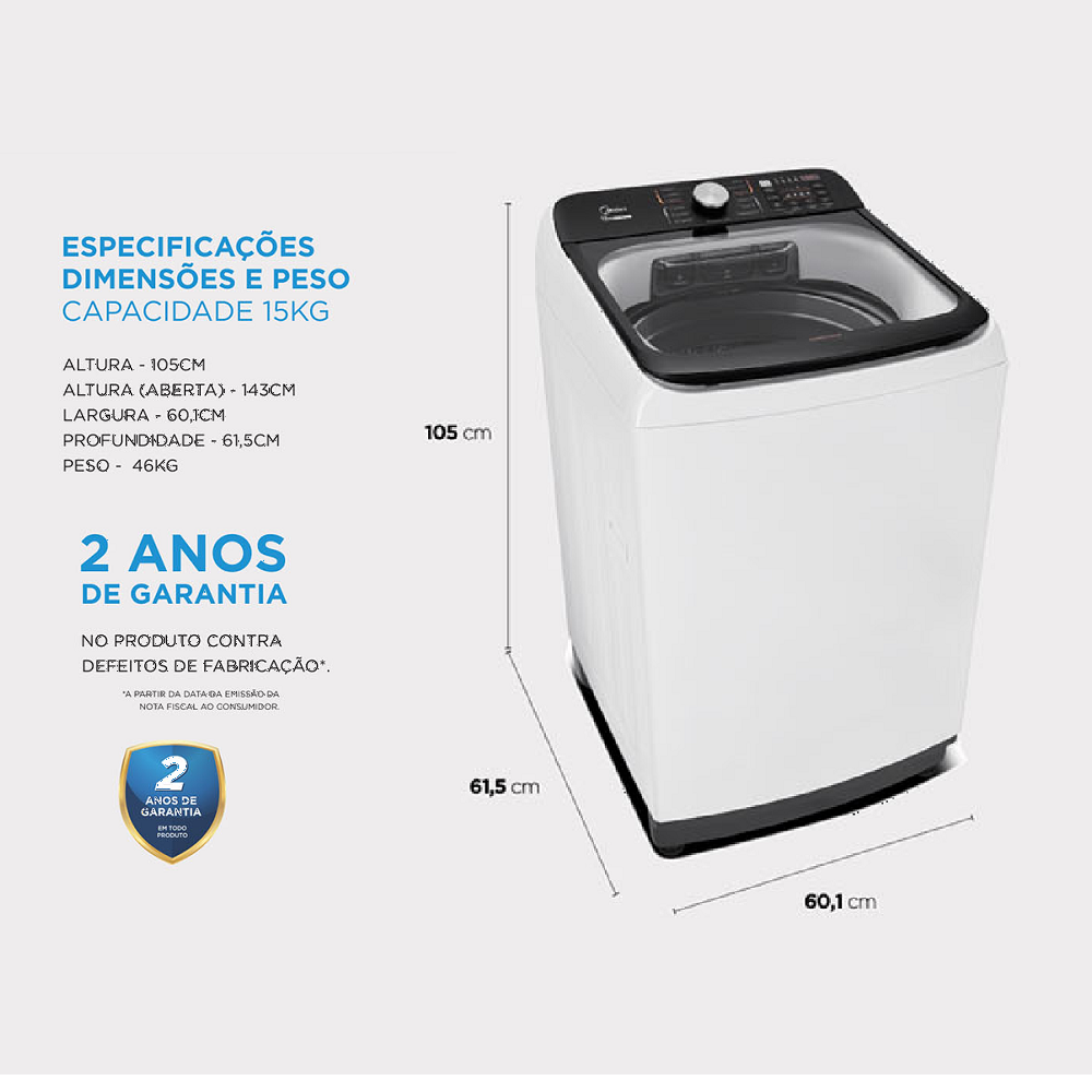 Máquina de Lavar Roupas Midea 15kg 220V MA512W150A/WKBR05 Branca, , large image number 7