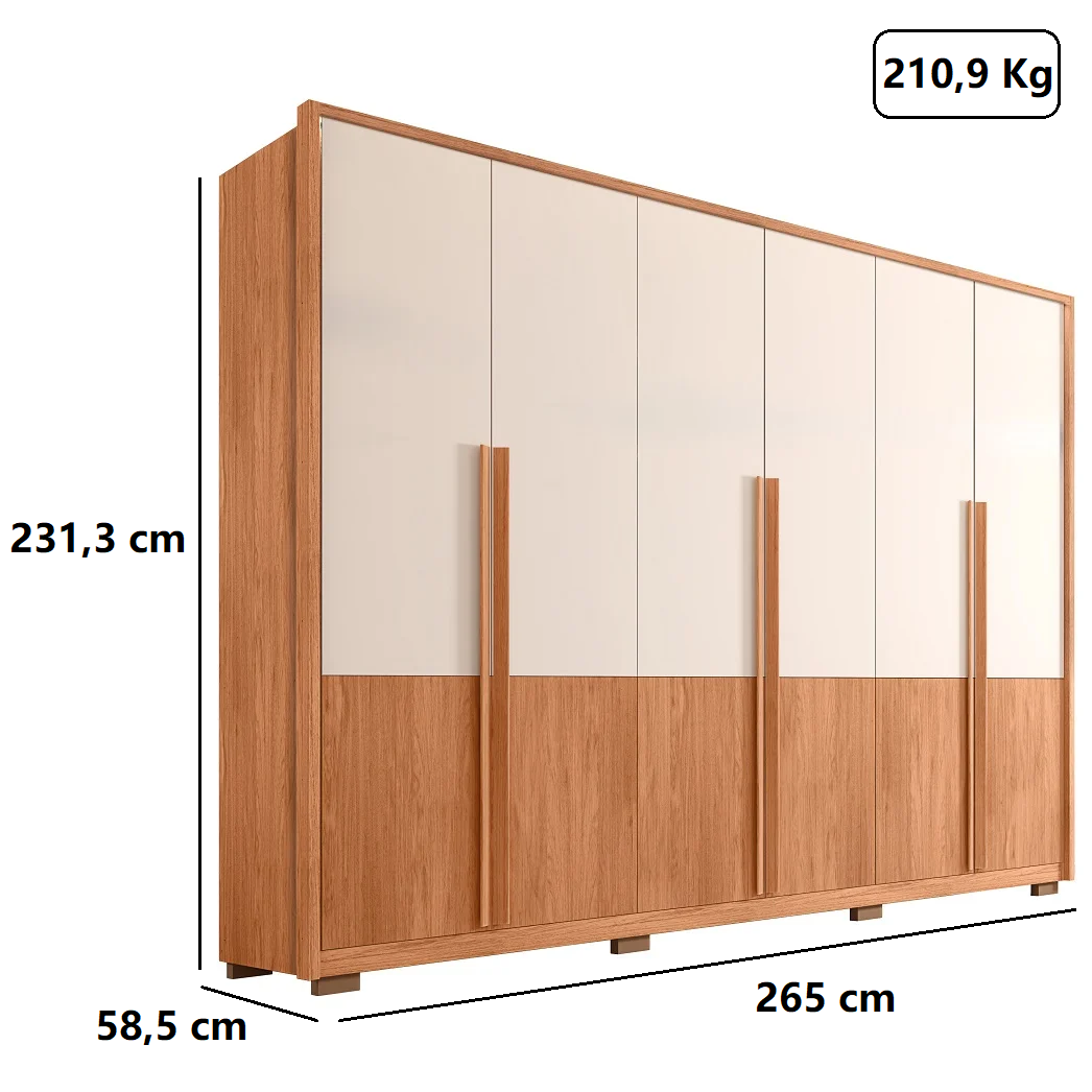 Guarda-Roupa Casal 6 Portas 6 Gavetas Freij&oacute;/Off White Caemmun Hopper 2.7, , large image number 6