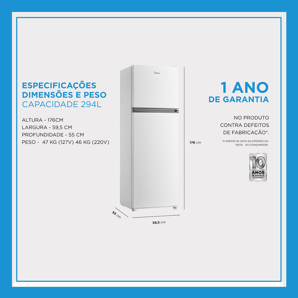 Geladeira Midea Cycle Defrost Duplex MDRT411FGF012 294L 2 Portas Branca, , large image number 5