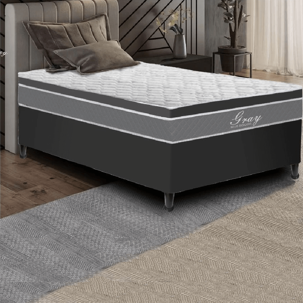 Cama Box Conjugada Solteir&atilde;o Molas Ensacadas Tucson Gray 188x88x64 cm Caza Nobre, , large image number 1