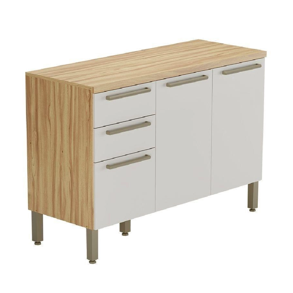 Balcão de Cozinha com Tampo 3 Portas 2 Gavetas Amendoa/Off White Ronipa Napoli Prime - 100% MDF