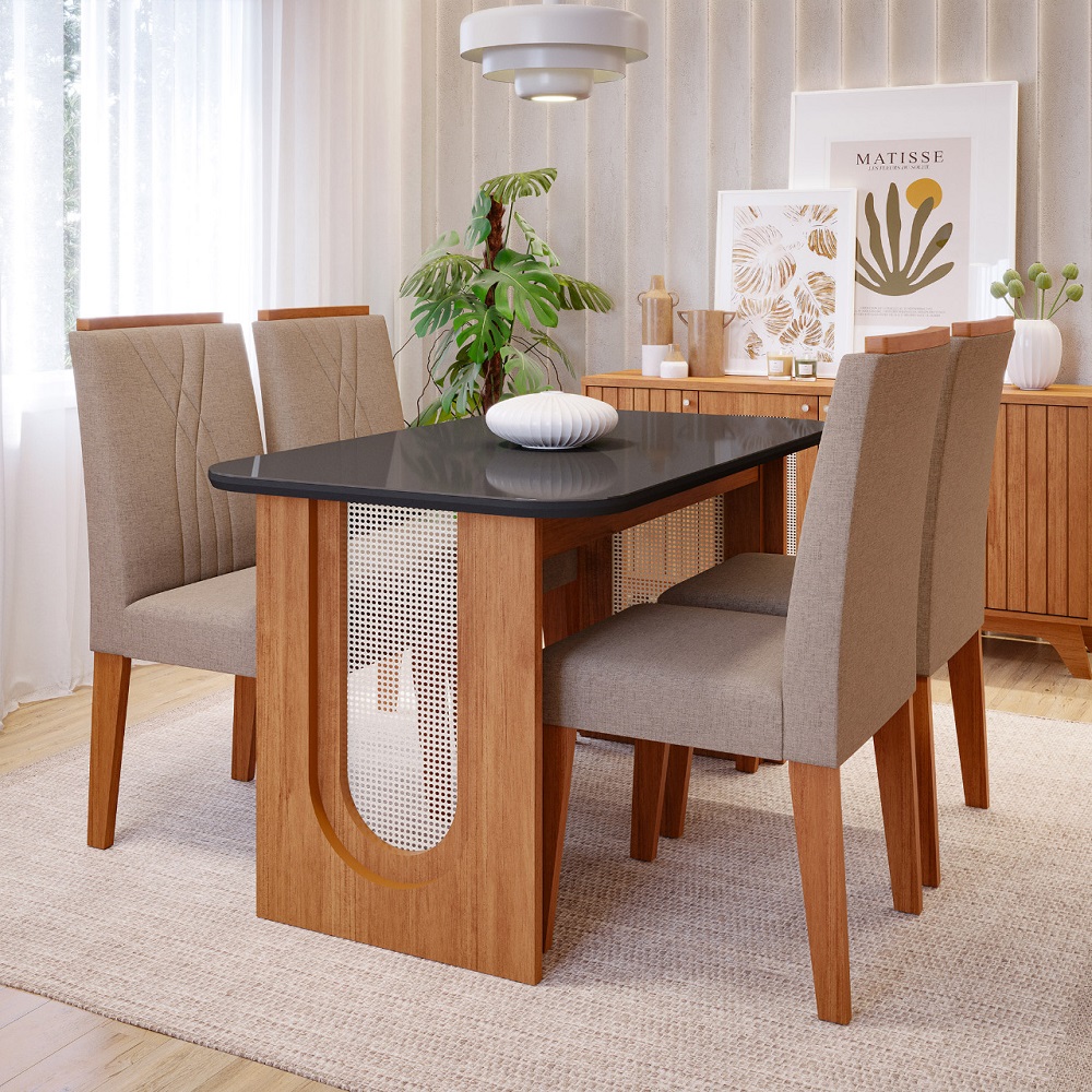 Conjunto de Mesa Sala Jantar Retangular 130x80 4 Cadeiras Nicole Cinamomo/Chumbo Cimol Valentina, , large image number 1