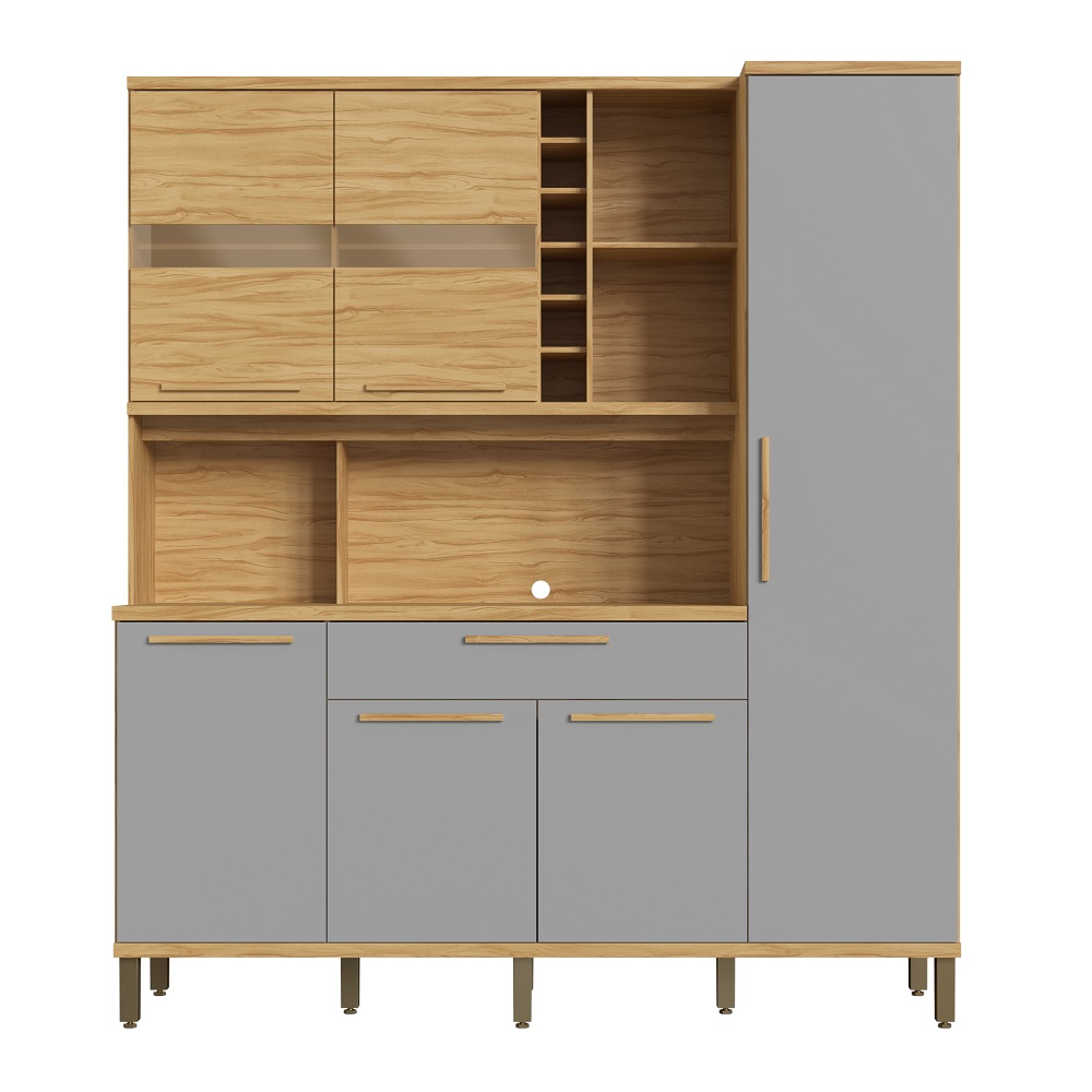 Kit de Cozinha 178 cm 6 Portas 1 Gaveta Amêndoa/Cinza Rio Doce Touriga