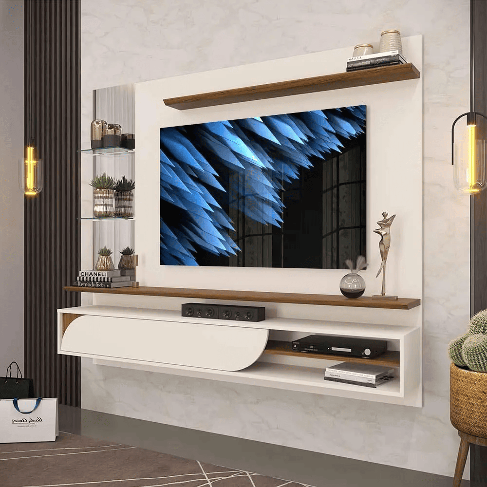 Painel Para TV At&eacute; 60 Polegadas Off Whaite/Freijo Dj M&oacute;veis Ravi MDF, , large image number 1