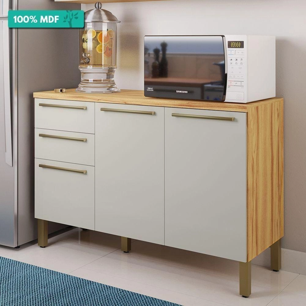 Balcão de Cozinha com Tampo 3 Portas 2 Gavetas Amendoa/Off White Rio Doce Napoli Prime - 100% MDF, , large image number 1