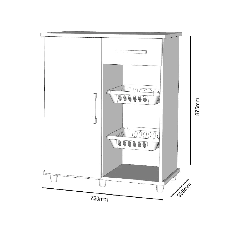 Fruteira de Ch&atilde;o para Cozinha 1 Porta 1 Gaveta Londres Magno - Branco, , large image number 4