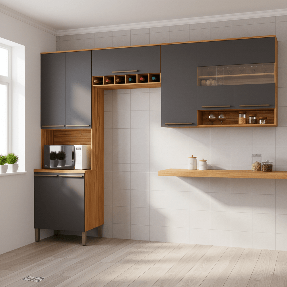 Cozinha Completa 8 Portas Amendoa/Chumbo Rio Doce Napoli Prime 100% MDF, , large image number 1