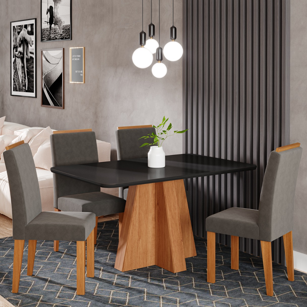 Conjunto Mesa Sala de Jantar 130x80 4 Cadeiras Julia Cinamomo/Chumbo/Chumbo Cimol Patr&iacute;cia, , large image number 1