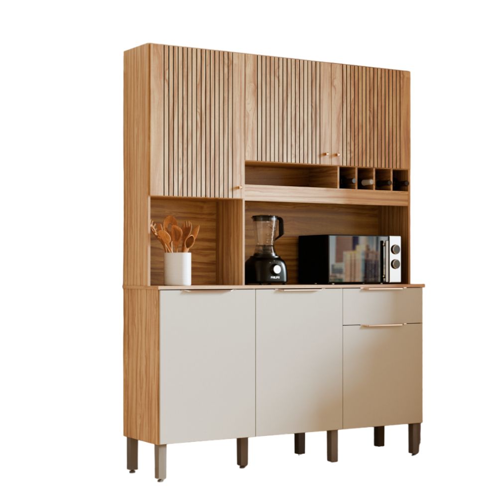 Kit Cozinha Ronipa MDF Concord 6 Portas 1 Gaveta Amêndoa/Off White