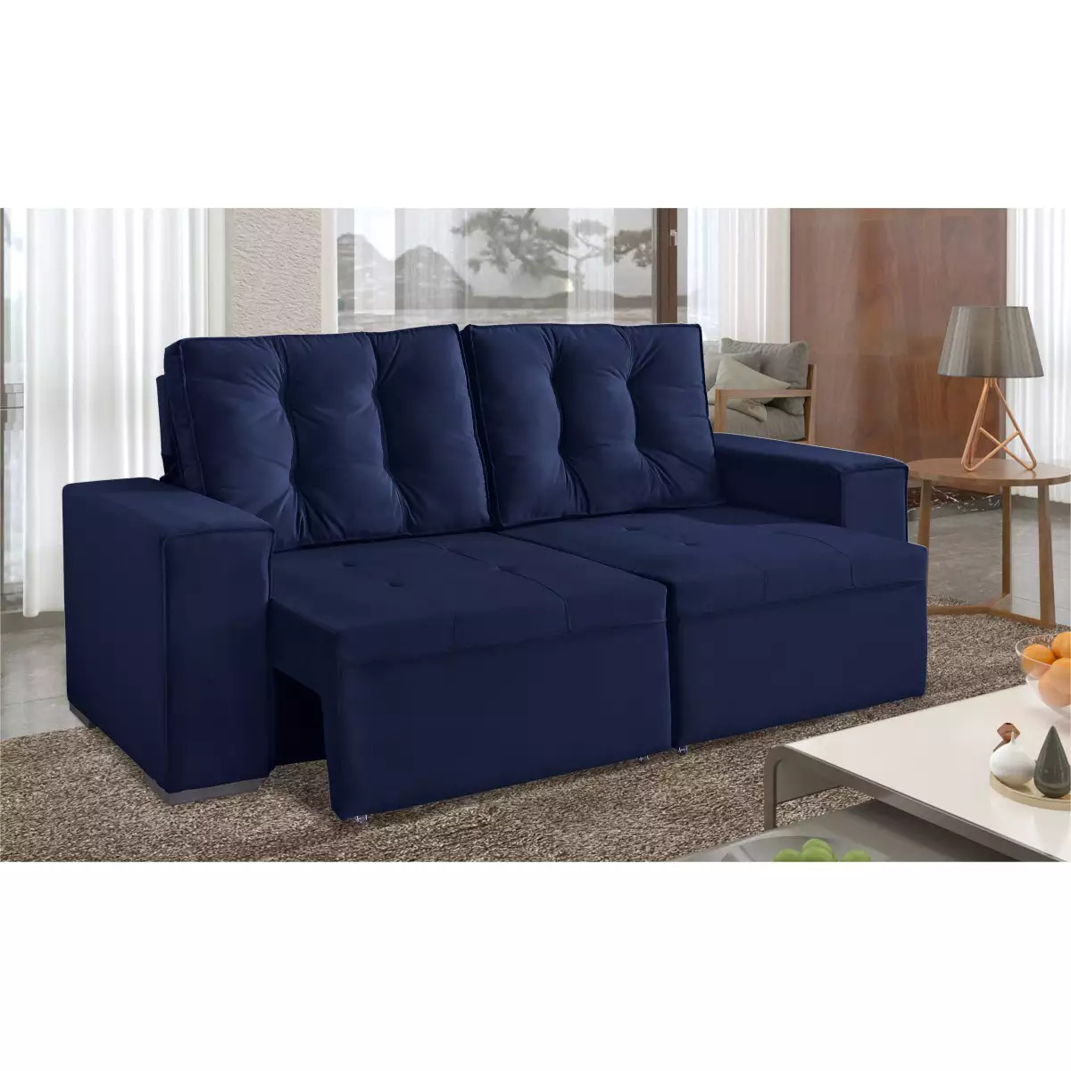 Sofá Retrátil e Reclinável 3 Lugares 210cm Marrom JW New York, Azul, swatch