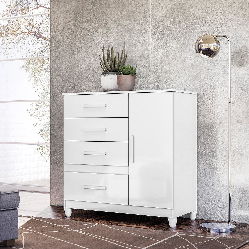 C&ocirc;moda Moval V&ecirc;nus 1 Portas 1 Prateleira e 4 Gavetas Branco/Rosa/Azul/Lilas, , large image number 4