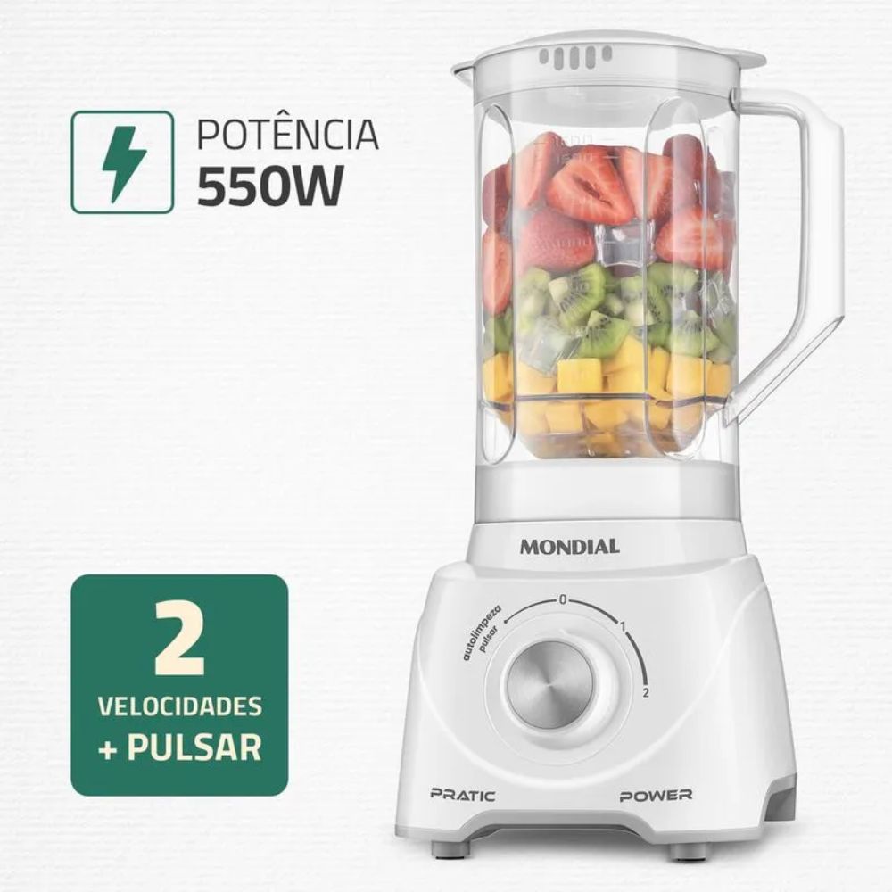 Liquidificador Mondial Branco 2 Litros 550W 220v Pratic Power L 97-W, , large image number 1