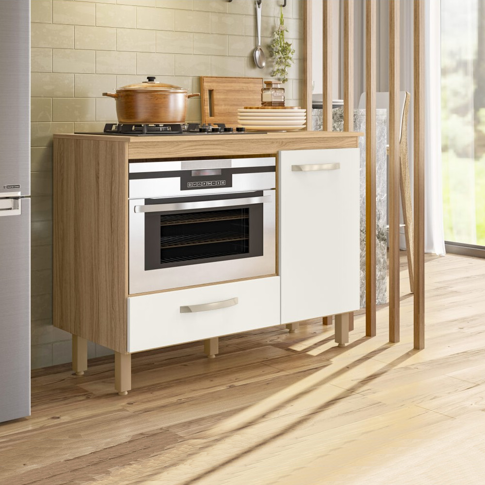Balcão de Cozinha para Cooktop e Forno Fit 1 Porta 1 Gaveta Freijó/OffWhite Nicioli