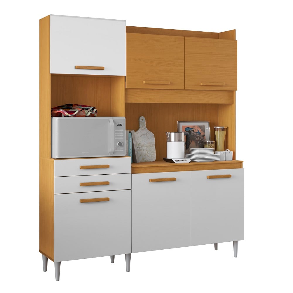 Arm&aacute;rio de Cozinha 6 Portas 2 Gavetas Cinamomo/Branco Aram&oacute;veis Selena