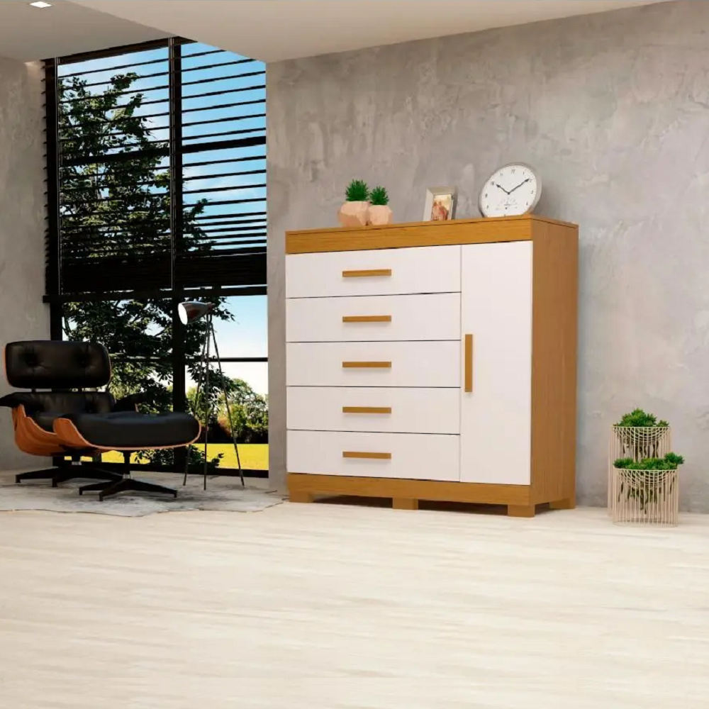 Cômoda ACP Rayane 1 Porta e 5 Gavetas Cinamomo/Off White 100% MDF, , large image number 3