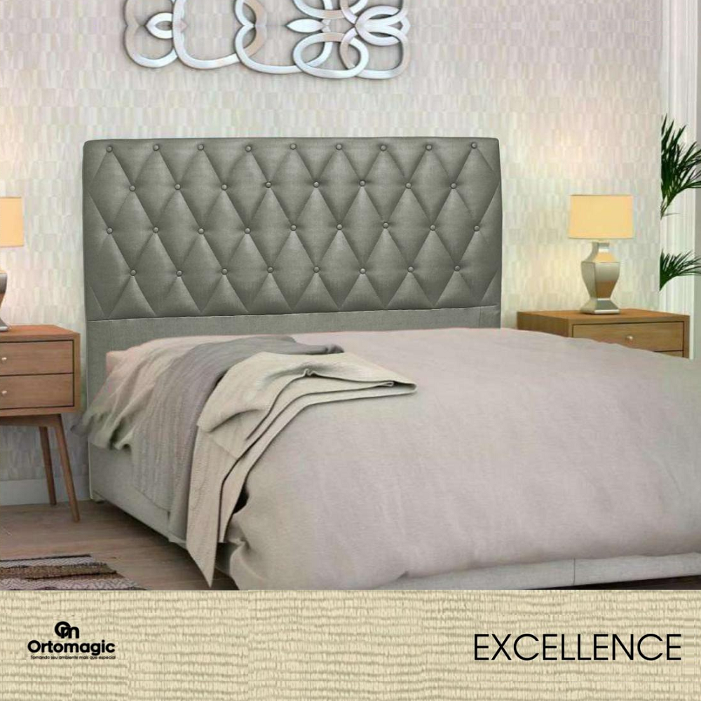 Cabeceira de Casal Estofada 140 cm Veludo Champanhe Ortomagic Excellence