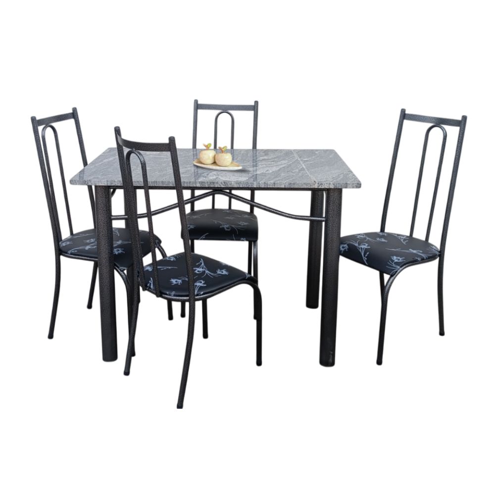 Mesa de Cozinha 4 Cadeiras Lisboa Tampo de Granito Retangular 110x70cm Aço Coelho