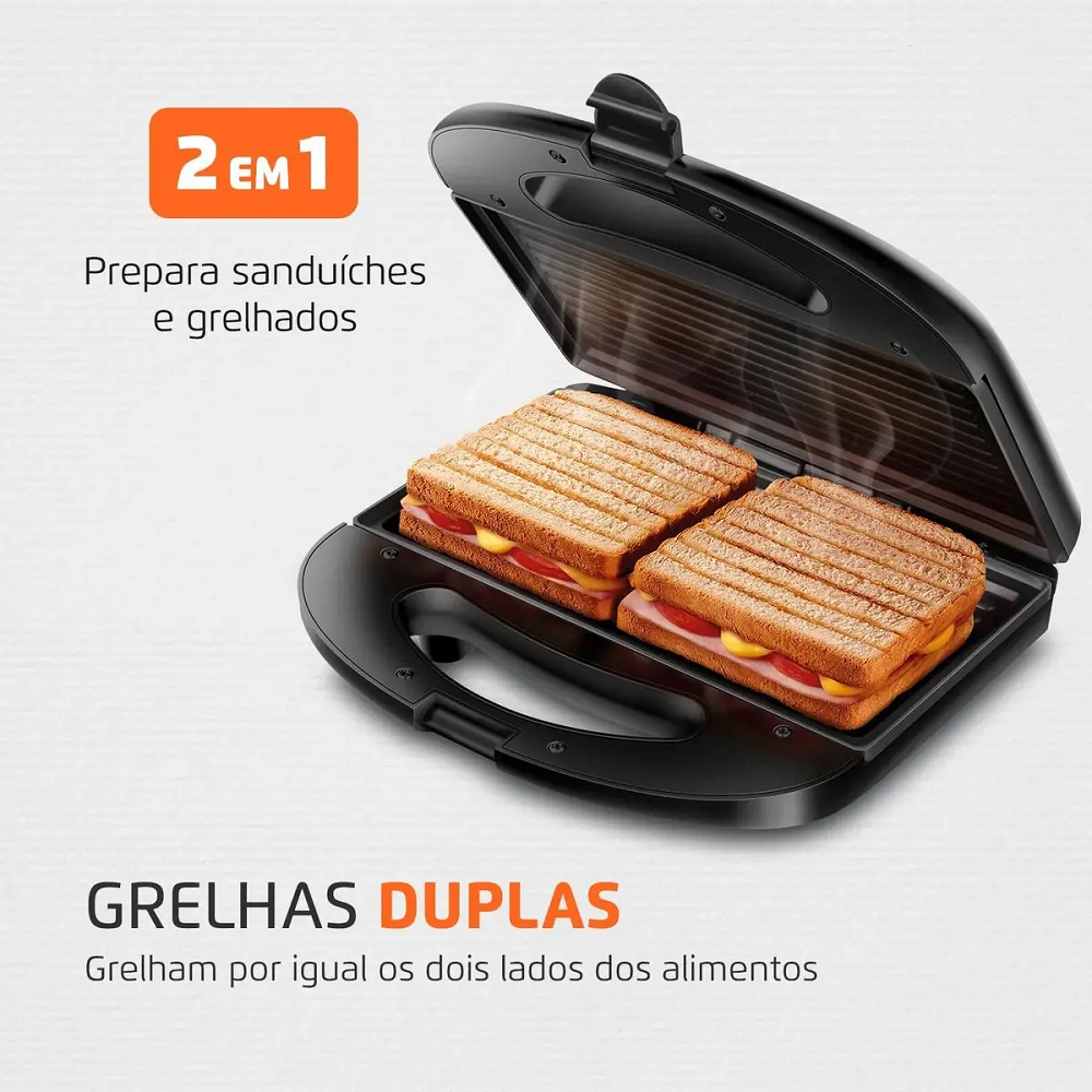 Sanduicheira Grill Mondial Antiaderente Preta / Inox 750W 220V S-20, , large image number 2