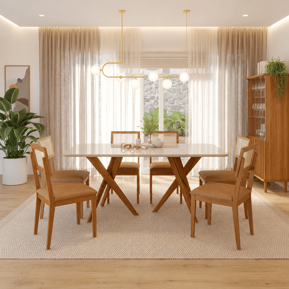 Mesa Sala de Jantar 6 Cadeiras Palmas Retangular 180x90 Madeira/Off White/Kaki Cimol Cacau, , large image number 1