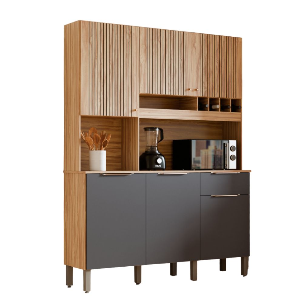 Kit Cozinha Ronipa MDF Concord 6 Portas 1 Gaveta Amêndoa/Chumbo