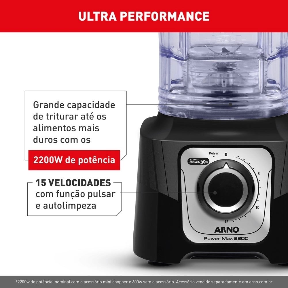 Liquidificador Arno Preto 15 Velocidades + Pulsar 3,1 Litros 2200W LN66, , large image number 4