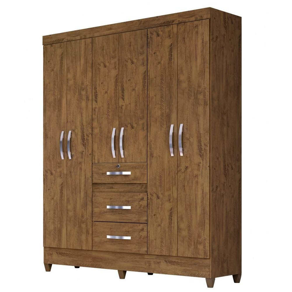 Guarda-Roupa Casal 6 Portas 3 Gavetas Castanho Moval Itatiba, Castanho, large image number 1